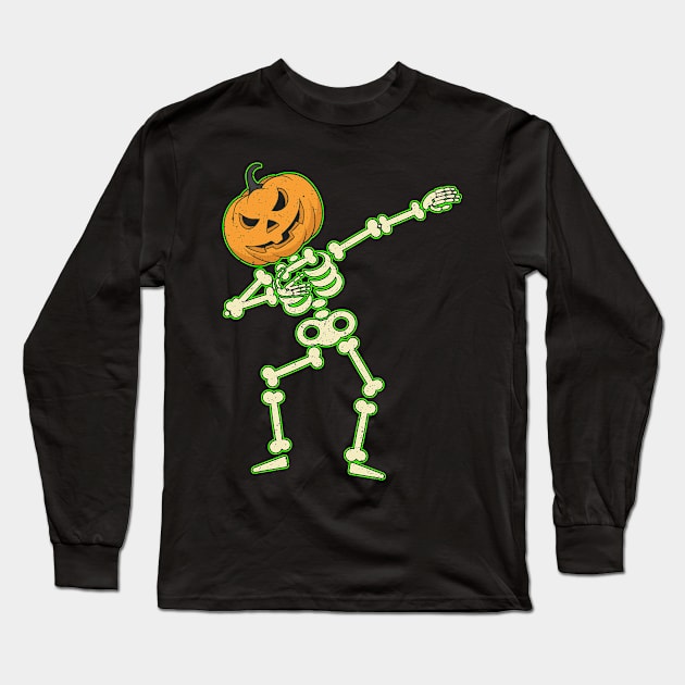 Funny Dabbing Skeleton Pumpkin Halloween Dab Long Sleeve T-Shirt by foxmqpo